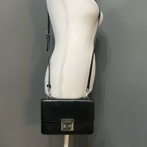 MICHAEL KORS Black Leather Sloan Small Gusset Crossbody Bag W/Silver Hardware